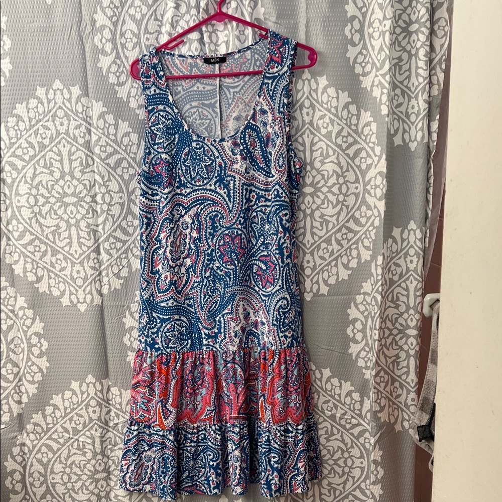 MSK Blue and Pink Paisley Midi Dress